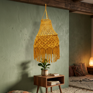 Couverture de lampe murale en macramé jaune, style bohème, à franges, géométrique, décoration intérieure pour salon et chambre à coucher - Product Image 3