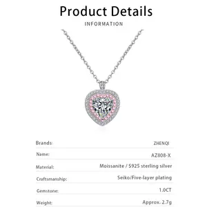 Op Maat Gemaakte Sieraden S925 Sterling Zilveren Ketting Verloving Vergulde 1ct Hart Gesneden Moissanite Hanger Bruiloft Geschenken Voor Vrouwen