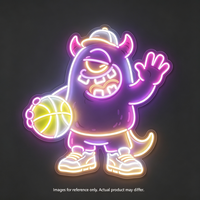 Enseigne néon LED Monstre à un œil mignon, Monstre de dessin animé avec ballon de basket et casquette, Lumière néon pour salle de jeux, bar, décoration murale de chambre d'enfant