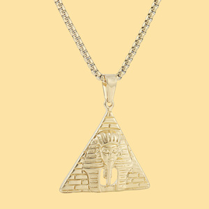 Collar con colgante de pirámide yunnique, diseño de faraón de acero inoxidable dorado para hombres y mujeres, joyería de moda 122019 - Product Image 1