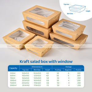 Sunkea Boîte à <span class=keywords><strong>salade</strong></span> en papier <span class=keywords><strong>kraft</strong></span> enduit de PE avec fenêtre avec logo personnalisé - Product Image 2