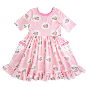 Vestido Floral Rosa con Diseño de Boutique para Niñas, Nuevo Diseño de Moda, Vestido Casual con Volantes de Encaje para Bebés - Product Image 1