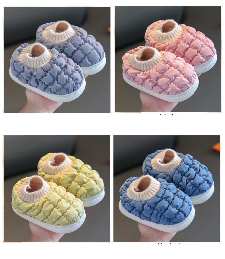 Kids Plush House Slippers Non-slip Warm Winter Indoor Waterproof Cotton Slippers