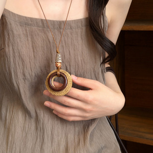Harajuku Style Young Girls Necklace Jewelry Summer Vacation Bohemian Brown Round Rattan Woven Wooden Beads Necklaces for Women - Product Image 4