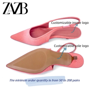 Sandalias de tacón medio de lona Rosa personalizadas para mujer de la marca ZAZB, zapatos de novia elegantes para mujer - Product Image 5