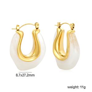 Trendy <b>Colourful</b> <b>Resin</b> Hoop Earrings Women 18k PVD Gold Plated Stainless Steel Jewelry Waterproof Hypoallergenic Summer Earrings - Product Image 2