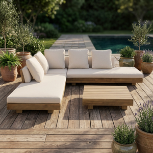 Honey Glow <b>Teak</b> Wood <b>Garden</b> Sectional L Shape Corner Couch with Rectatted Coffee <b>Table</b> Set - Product Image 3