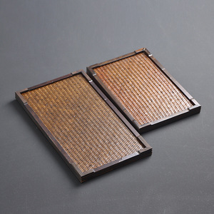 Bandeja de Té de Bambú Hecha a Mano con Superficie de Tapete Tejido, Mesa de Preparación en Seco, Soporte para Tetera, Accesorio para Ceremonia del Té, Bandeja de Servicio - Product Image 3