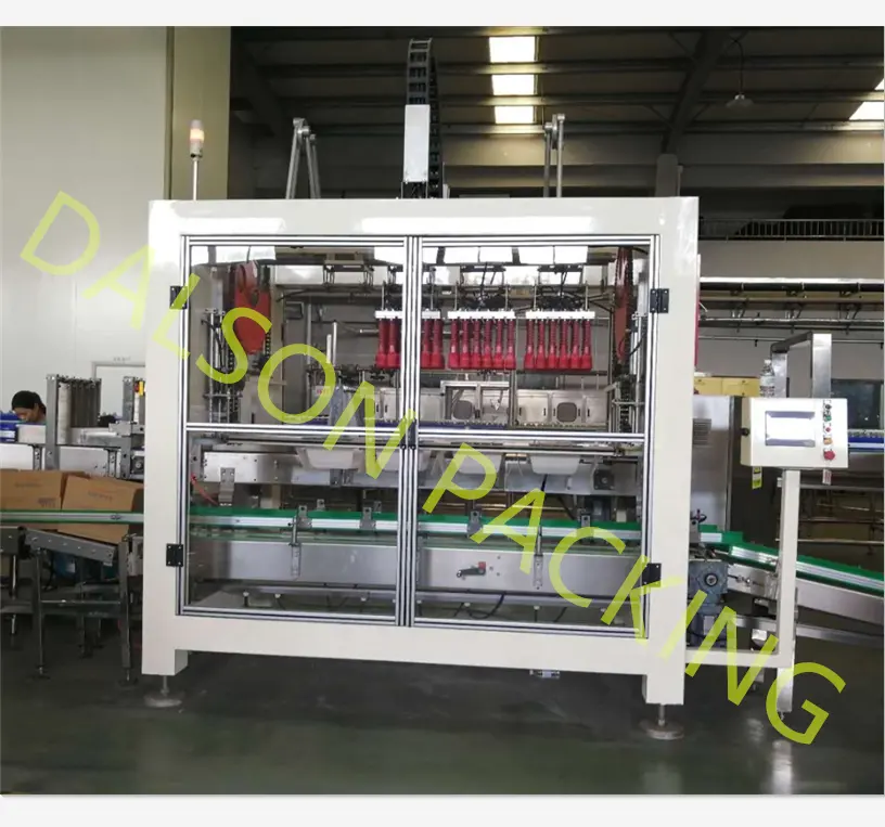 Vertical Automatic top load robot bags cans bottle pick up place box carton case packer machines