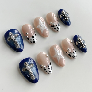 Venta al por mayor 10 piezas hermoso lujo pintado a mano Gel prensa <span class=keywords><strong>uñas</strong></span> 3D almendra/cuadrado diseño personalizado hecho a mano prensa <span class=keywords><strong>uñas</strong></span> dedos - Product Image 2