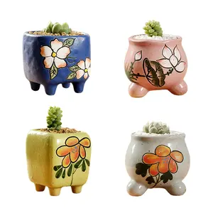 Personalizado atacado handpainted cerâmica flor vaso mini várias cores bonsai pote suculento pote para jardim doméstico