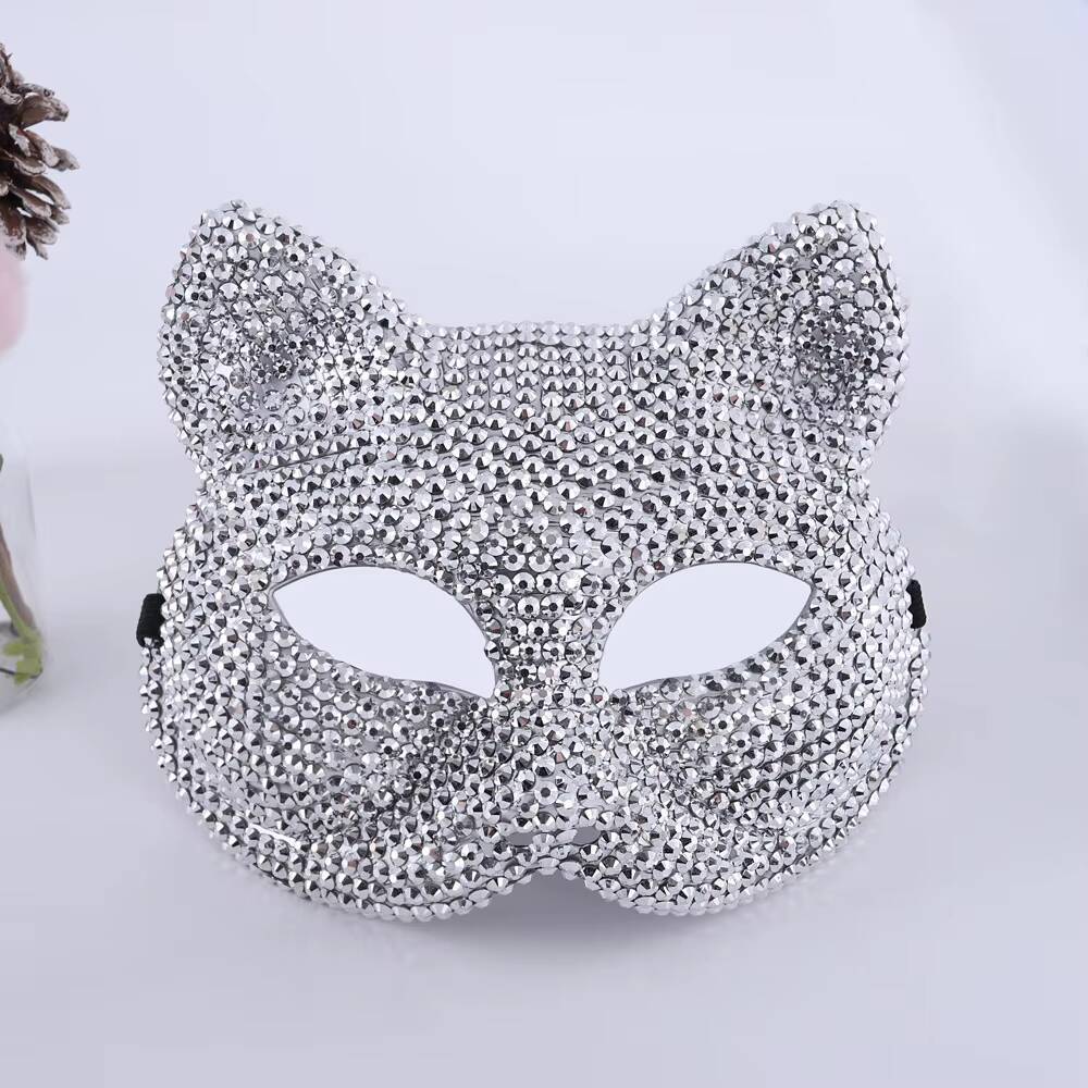 Model 2 silver diamond - encrusted catgirl mask