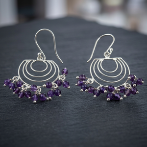 925 Silver Natural Stone Amethyst Geometric Drop <b>Earrings</b> Minimalist Wedding Women's Silver Plated - Product Image 3