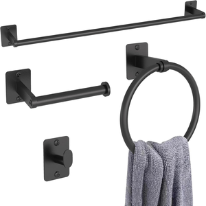 Set di Accessori per Bagno Nero Opaco, <span class=keywords><strong>Portasciugamani</strong></span> da 24 Pollici, Ganci per Asciugamani <span class=keywords><strong>e</strong></span> Accappatoi, Porta Carta Igienica da Parete - Product Image 2