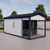 Villa Contenedor Prefabricada de 20 pies con Techo de Doble Pendiente y Terraza, Puerta de Cristal de Doble Ala, para Alojamiento Panorámico