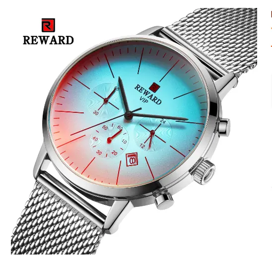 ساعة معصم Reward للرجال ملونة من الفولاذ المقاوم للصدأ بسعر رخيص ساعة كوارتز أنيقة وفاخرة ساعات معصم معدنية تناظرية