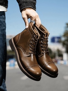 Botas <span class=keywords><strong>Chelsea</strong></span> de Tobillo para Hombre, con Cordones, de Cuero Genuino, Planas, Suaves, Diseño Moderno - Product Image 6