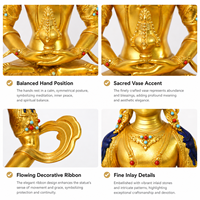 Statue de Bouddha Amitayus Longue Vie en laiton fait main avec finition plaquée or pour la décoration d'autel de maison, de jardin ou de cour