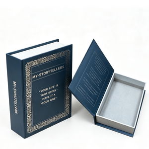 Emballage rigide en forme de livre bleu avec fermeture magnétique, estampage à chaud et impression personnalisée, boîte cadeau magnétique en forme de livre - Product Image 1