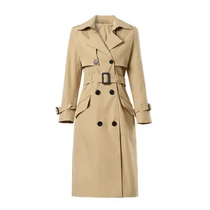 2022 New Arrival Designs Long Trench Coat Pattern Women's Beige Trench Coat