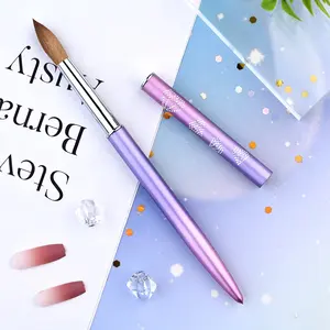 2022 Purple Acrylic Nails Brush Manicure Tools Size 8-18 Nail Brush Manufacturers Crimped Acrylic Nail Brush Marble Handle