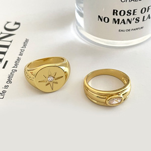 Wholesale High Quality Simple Design <b>Dainty</b> Chunky 18k Gold Plated Cubic Zirconia <b>Rings</b> for Women and Men - Product Image 5
