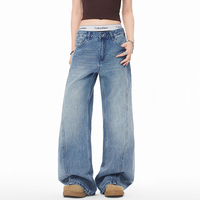 Jean ample bleu délavé style rétro américain avec coutures tendance, coupe slim et jambe large, nouvelle collection de haute qualité pour homme