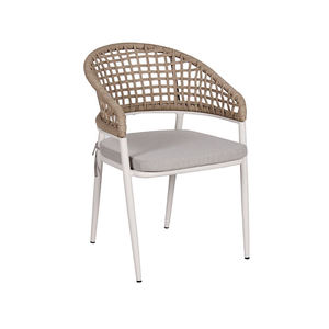 Chaise de salle à manger en rotin d'extérieur avec coussin, fauteuil de patio en aluminium vert tressé pour jardin et balcon - Product Image 4