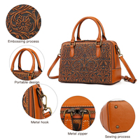 Tas Selempang Kulit Asli Harga Terbaik untuk Wanita Gaya Vintage Mewah Pola Bunga Timbul Poliester Tunggal