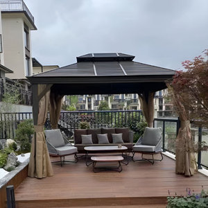 Tuin Aluminium Metalen Terras Tuinhuisje Hard Top Tuinhuisje Paviljoen Met Mesh & Gordijnen - Product Image 6