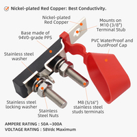 Porte-fusible de batterie haute intensité 2 voies 300A max 58Vdc en cuivre rouge nickelé avec base PPS 94V0 et quincaillerie en acier inoxydable, protection contre l'allumage