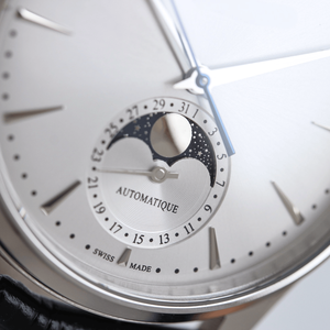 <b>Automatic</b> Mechanical Watch Moon Phase Display Stainless Steel Case Black Leather Strap Dress Watch for Men Daily Business Casual - Product Image 2