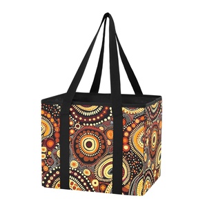 Bolsas de compras reutilizables con diseño de arte tradicional aborigen australiano, organizadores para el coche, bolsa de compras plegable con dos asas - Product Image 1