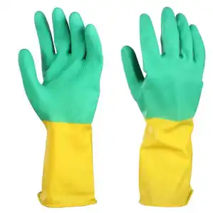 Латексные резиновые двухцветные желтые/зеленые промышленные защитные перчатки для рук