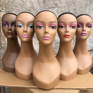 Grosir Pvc Murah Profesional Leher Panjang Wanita Realistis Kepala Manekin dengan Bahu dan Makeup untuk Tampilan Wig