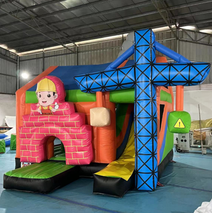 Château gonflable combiné avec toboggan pour fête sur le thème du chantier <span class=keywords><strong>de</strong></span> construction <span class=keywords><strong>de</strong></span> grue à <span class=keywords><strong>tour</strong></span> commerciale avec souffleur - Product Image 1