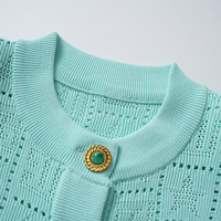 Nouveau Cardigan en Maille Jacquard Élégant et Stylé pour Femme, Collection Printemps 2026, avec Boutons en Jade et Motifs Creux Lettres
