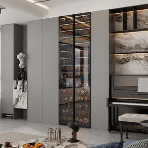 Vitrine en verre avec porte à battant, design minimaliste mural pour salon, rangement de figurines, 80x120 à 80x200 - Product Image 4