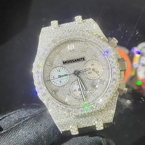 Montre-bracelet mécanique chronographe classique en acier inoxydable 904L avec diamants, montre de luxe en moissanite VVS pour hommes - Product Image 4