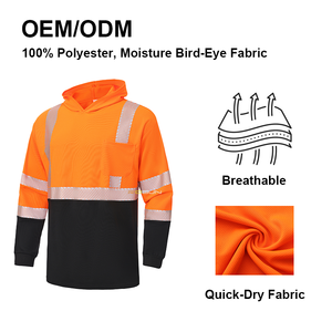 UPF50 ANSIクラス3 反射材付き高視認性長袖安全Tシャツ フード付き メンズ ロゴ入り 速乾性 通気性 - Product Image 2