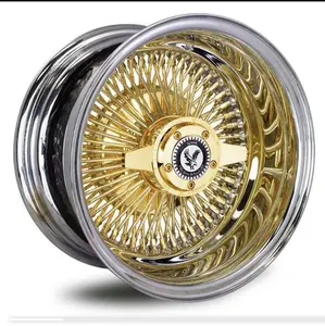 24K Glod profondo filo ruota 13*7 filo cromato labbro Knock-off 2 Bar Spinner auto 16 "20mm offset ruote