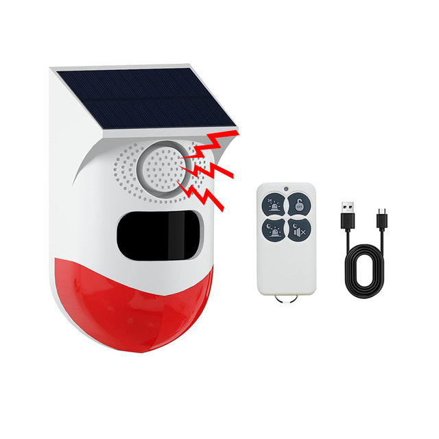 Solar Outdoor PIR Motion Sensor IP65 Waterproof Wireless Strobe Siren Burglar Alarm System Portable for Home Farm Village