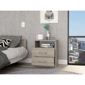 Nightstand 20H Two Drawers One Shelf <b>Light</b> Gray Top Bedroom Storage - Product Image 2