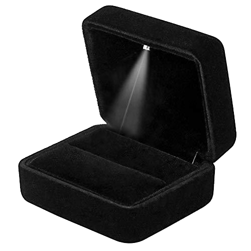 Premium Velvet Square Portable LED Black Ring Boxes Custom Logo Fancy Woman Jewellery Packaging Promotion Product