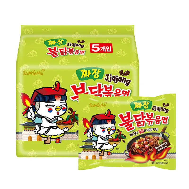 Großhandel grüne Tasche super würzige Chili-Sauce Nudeln Huhn Rühren gebratene Ramen koreanische Ramen 140g * 5 Packungen