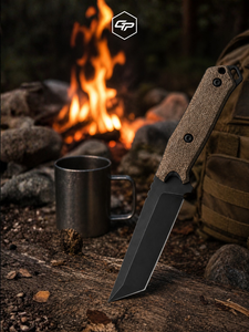 Couteau tactique artisanal en acier O2, lame fixe Tanto, manche intégral, pour la survie et le bushcraft, avec étui Kydex et lame large - Product Image 5