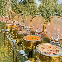 Matériel de restauration XINGPAI, réchauds alimentaires ronds en acier inoxydable, ensemble de réchauds de buffet, réchauds de luxe dorés