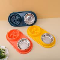 Gamelle double pour animaux de compagnie, distributeur lent, en PP, pliable, portable, gamelle d'eau, gamelle de nourriture pour chien anti-étouffement avec labyrinthe osseux, base antidérapante pour