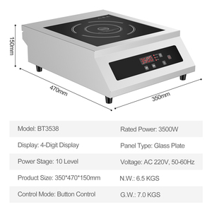 Cảm ứng <span class=keywords><strong>HOB</strong></span> thép không gỉ thương mại cảm ứng bếp 3500W 220V Bếp điện từ giấy chứng nhận CE - Product Image 5