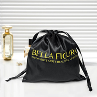 Sac à cordon en satin noir brillant, personnalisé avec logo imprimé, en soie réutilisable, pour cadeaux, mariages, fêtes, rangement et protection contre la poussière